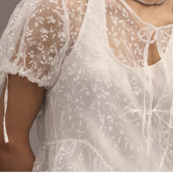 Brand New BY ANTHROPOLOGIE SHEER SHORT-SLEEVE ORGANZA MAXI DRESS - Picture 4 of 9